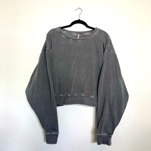 Free People Gray Cropped Distressed Style Sweatshirt Large